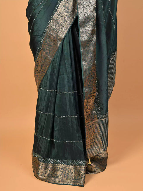Green Saree with Moti Embroidery