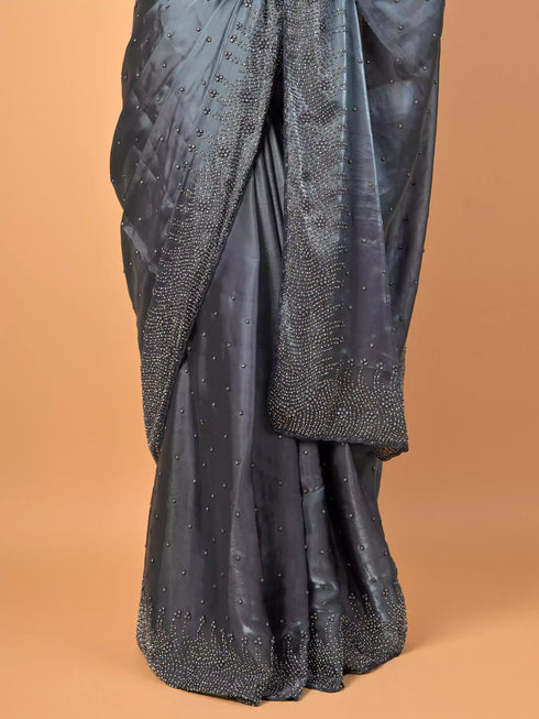 Blue Saree Tikli Moti Work