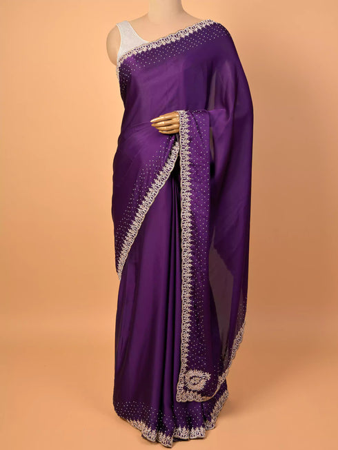 Purple Saree with Zardozi Detailing