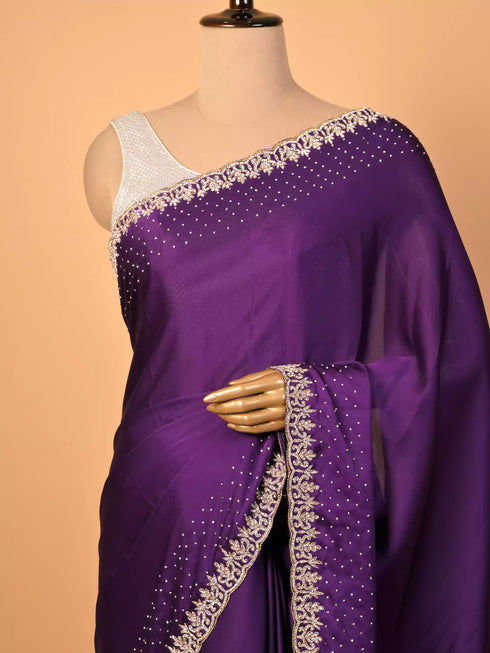 Purple Saree with Zardozi Detailing