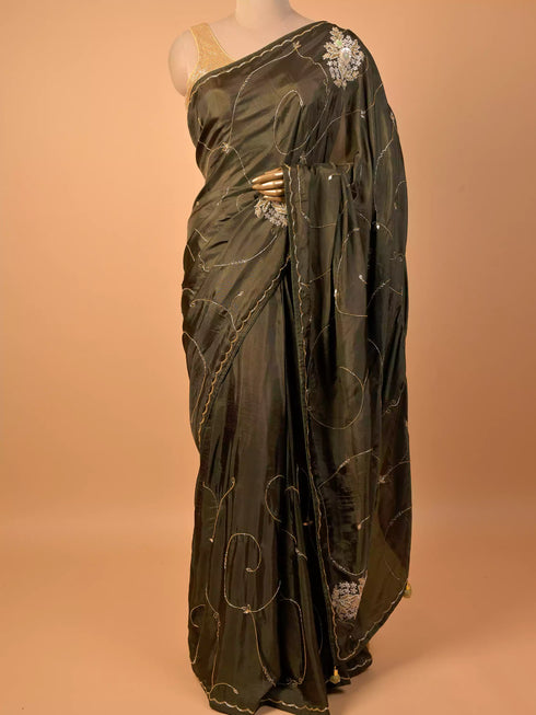 Mehndi Saree Stone Zarkan Moti Work