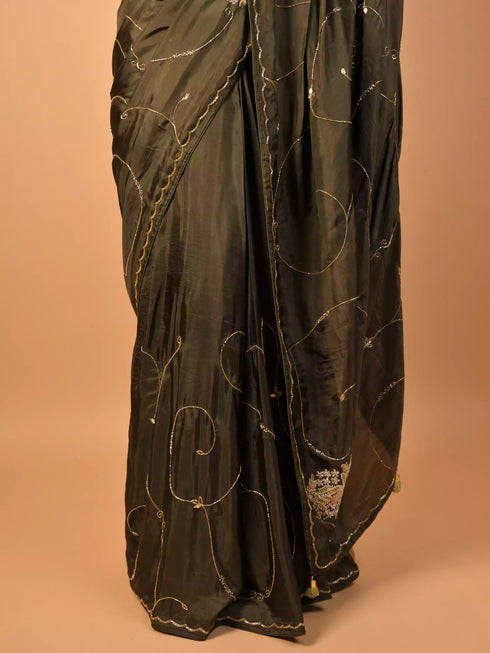 Mehndi Saree Stone Zarkan Moti Work