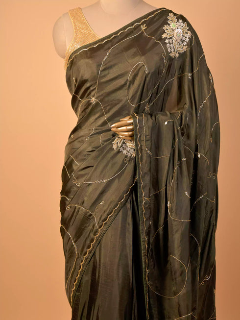 Mehndi Saree Stone Zarkan Moti Work