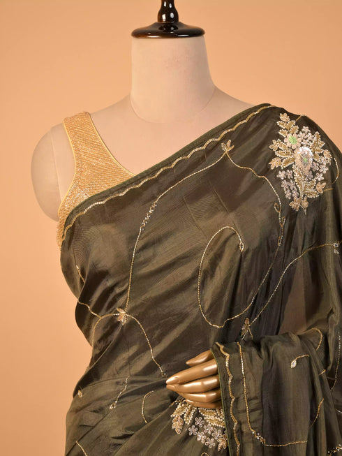 Mehndi Saree Stone Zarkan Moti Work