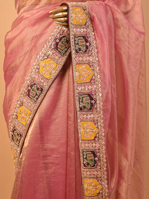 Onion Saree Pearl & Moti Work