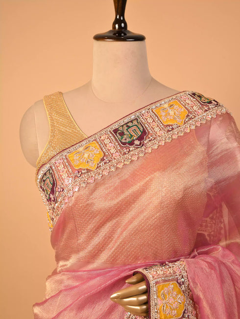 Onion Saree Pearl & Moti Work