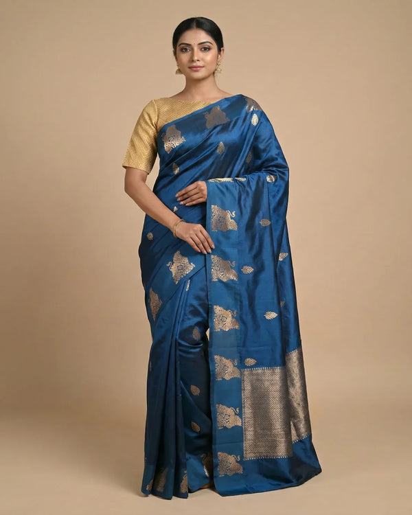 Deep Blue Banarasi Style Designer Saree with Zari Motifs