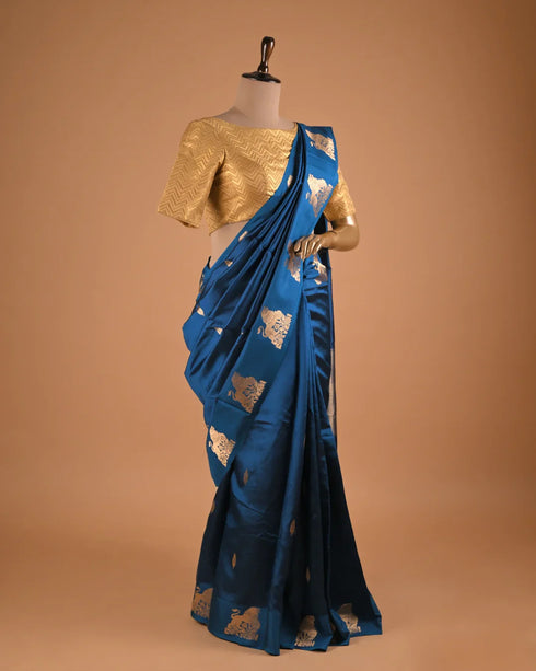 Deep Blue Banarasi Style Designer Saree with Zari Motifs