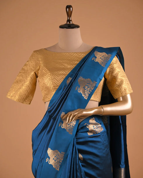 Deep Blue Banarasi Style Designer Saree with Zari Motifs