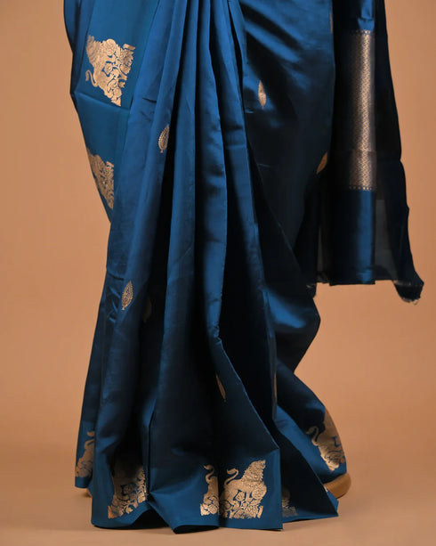 Deep Blue Banarasi Style Designer Saree with Zari Motifs