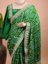 Emerald Green Bandhani Style Saree with Zari Border – Festive Wear