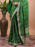 Emerald Green Bandhani Style Saree with Zari Border – Festive Wear