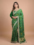 Emerald Green Bandhani Style Saree with Zari Border – Festive Wear
