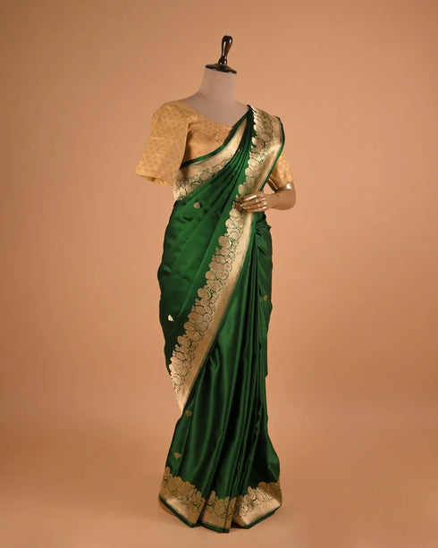 Emerald Green Designer Saree with Gold Zari Border