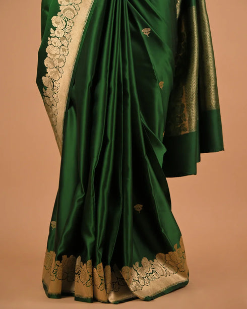 Emerald Green Designer Saree with Gold Zari Border