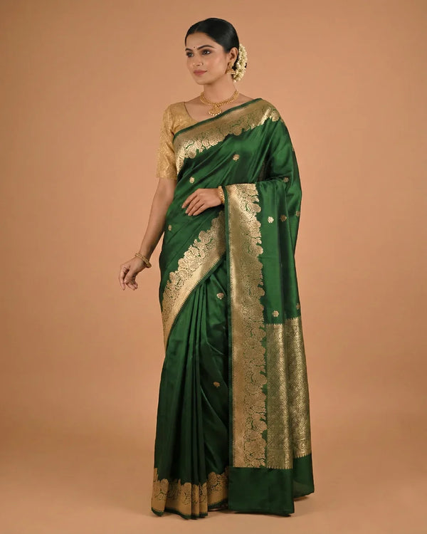 Emerald Green Designer Saree with Gold Zari Border