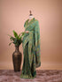 Forest Green Banarasi Style Woven Saree with Floral Motifs & Zari Border
