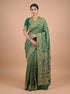 Forest Green Banarasi Style Woven Saree with Floral Motifs & Zari Border