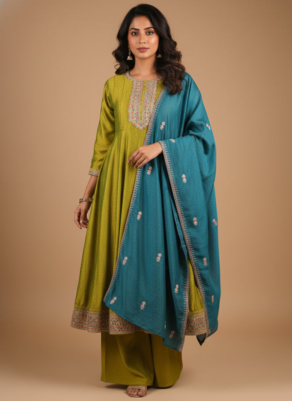 Traditional Dori Work Mehndi Anarkali Ethnic Dress