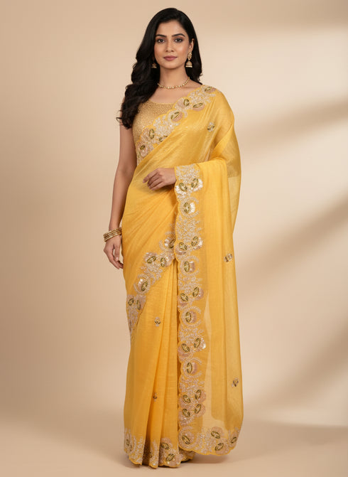 Pita Embroidered Saree in Mustard Tone