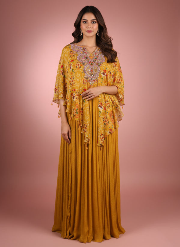 Mustard Gown with Gota Patti and Zari Work