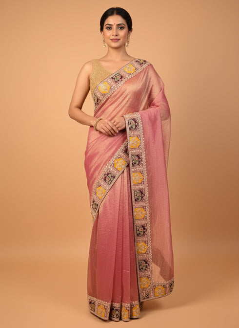 Onion Saree Pearl & Moti Work