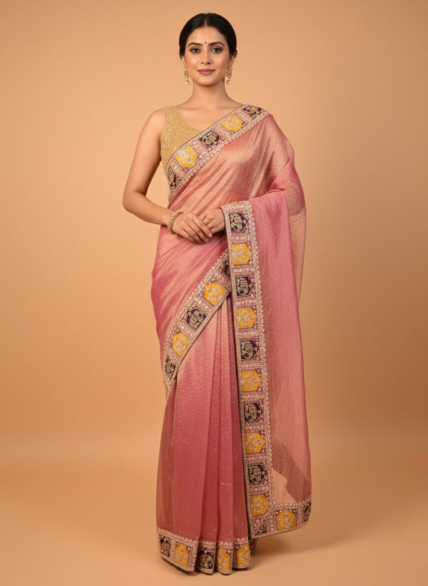 Onion Saree Pearl & Moti Work