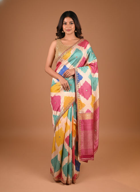 Rani Saree with Gota Patti and Moti Work