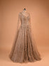 Golden Beige Cape Sleeve Embroidered Gown