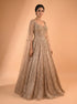 Golden Beige Cape Sleeve Embroidered Gown