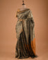 Grey Jacquard Silk Saree with Gold Border