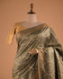 Grey Jacquard Silk Saree with Gold Border