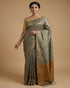 Grey Jacquard Silk Saree with Gold Border