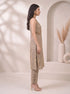 Khakhi Indo Western Set with Embellished Sleeveless Kurta & Slim Pants