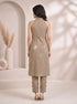 Khakhi Indo Western Set with Embellished Sleeveless Kurta & Slim Pants