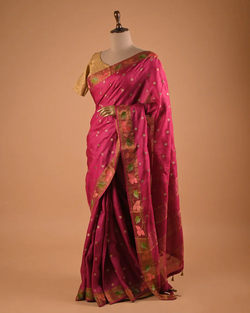 Magenta Silk Designer Saree with Gold Butti Work