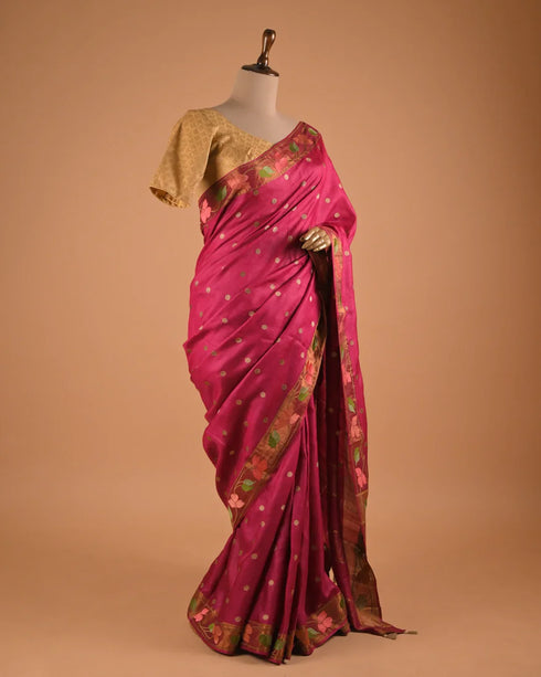 Magenta Silk Designer Saree with Gold Butti Work
