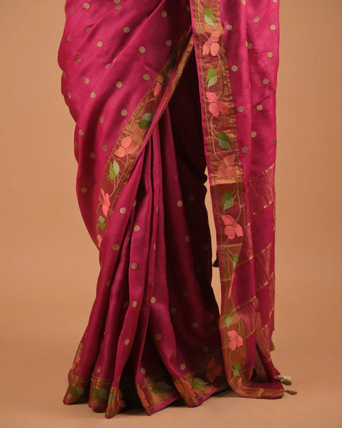 Magenta Silk Designer Saree with Gold Butti Work