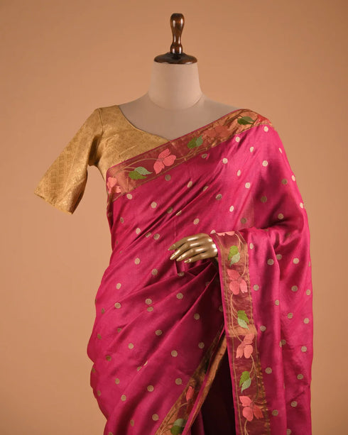 Magenta Silk Designer Saree with Gold Butti Work