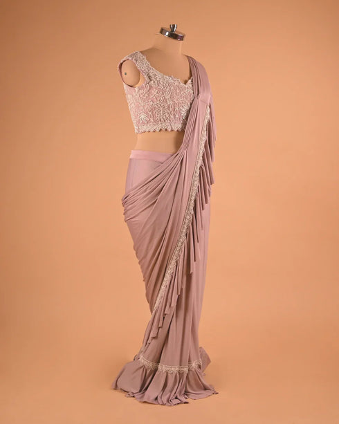 Mauve Ruffle Designer Saree with Lace Embroidered Blouse