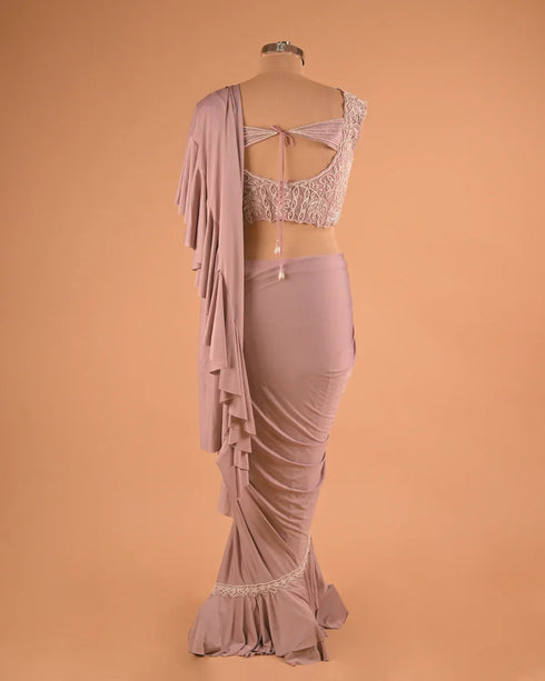 Mauve Ruffle Designer Saree with Lace Embroidered Blouse
