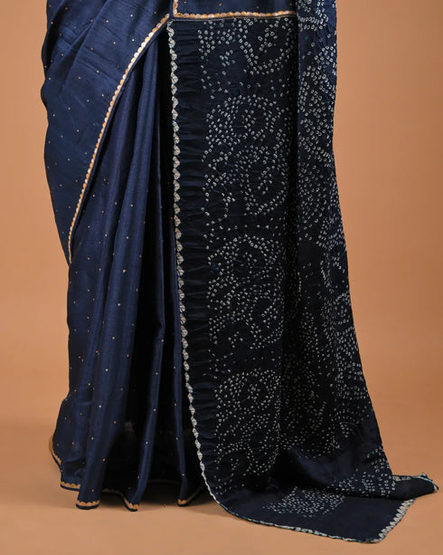 Midnight Blue Handcrafted Designer Saree with Bandhani Pallu