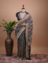 Navy Blue Banarasi Style Woven Saree with Multicolour Floral Motifs & Zari Border