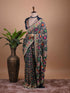 Navy Blue Banarasi Style Woven Saree with Multicolour Floral Motifs & Zari Border