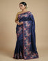 Navy Blue Embroidered Designer Saree with Floral Border