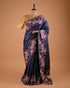 Navy Blue Embroidered Designer Saree with Floral Border