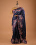Navy Blue Embroidered Designer Saree with Floral Border