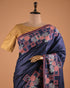 Navy Blue Embroidered Designer Saree with Floral Border