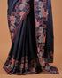 Navy Blue Embroidered Designer Saree with Floral Border