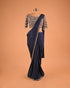 Navy Blue Embroidered Designer Saree with Tassel Detail Blouse